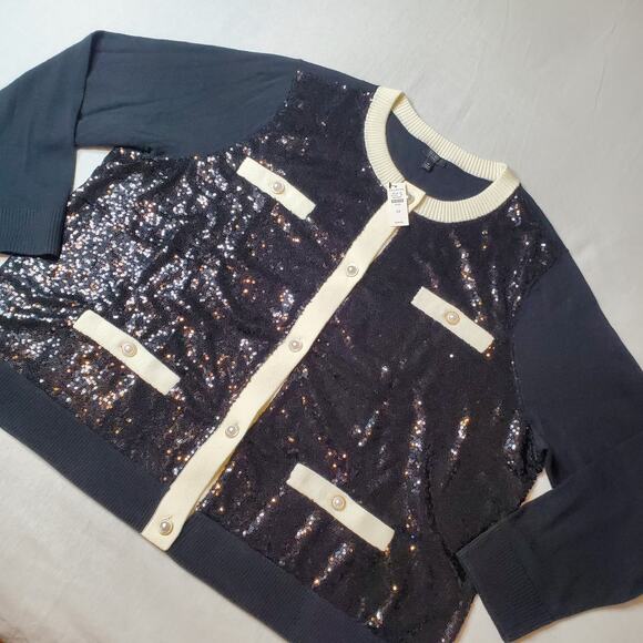 Talbots Women's Size 3X NWT Sequin Embellished Sweater Jacket Black - Picture 1 of 7